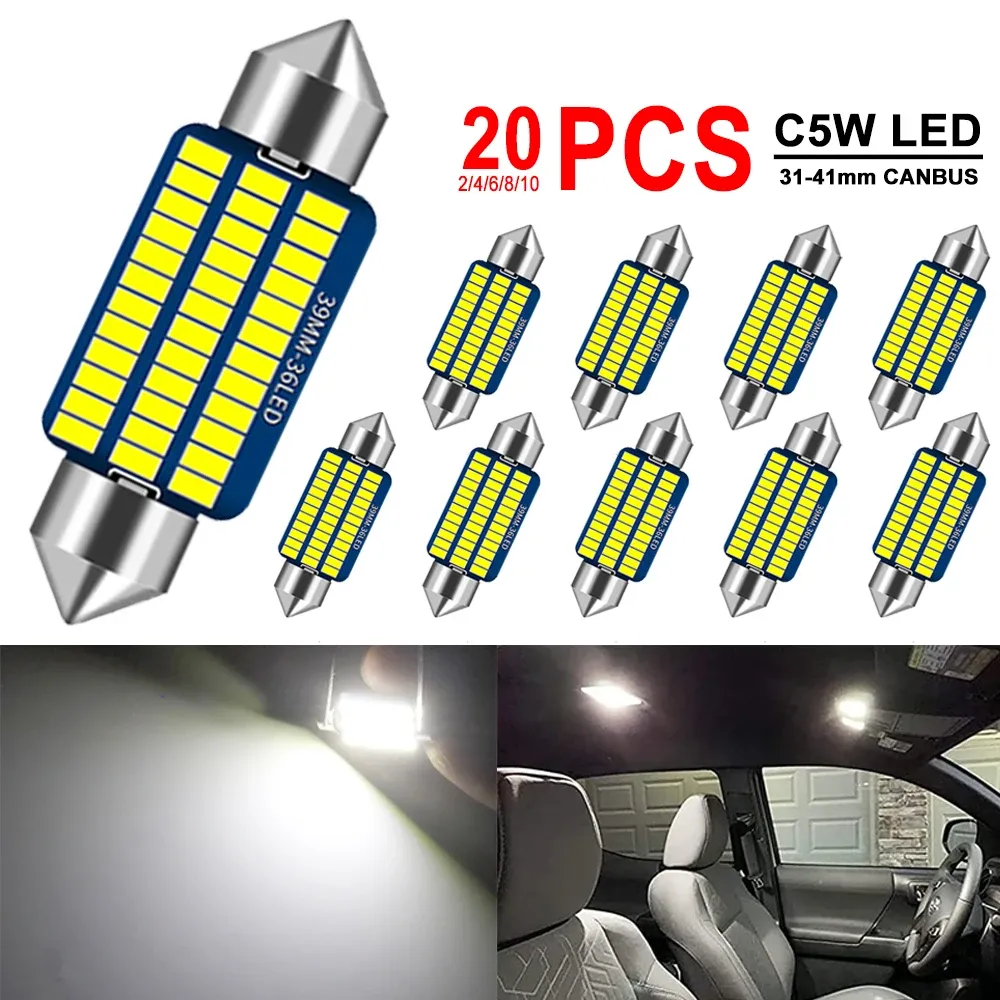 Ampoules LED C5W Canbus à navette 31/36/39/41 mm pour habitacle, dôme, coffre et plaque d'immatriculation, 12 V, 300 lm, 6500 K blanc, lot de 2, 10 ou 20 pièces - Image 1
