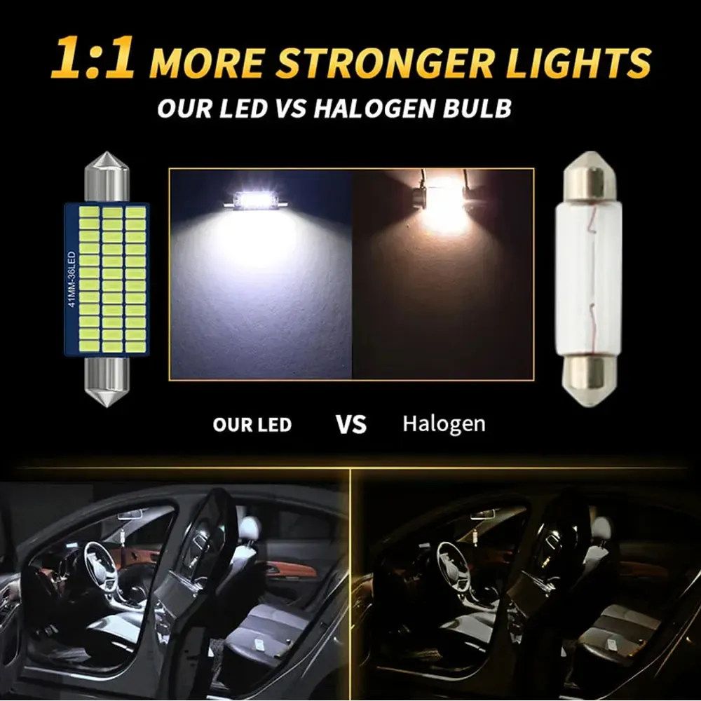 Ampoules LED C5W Canbus à navette 31/36/39/41 mm pour habitacle, dôme, coffre et plaque d'immatriculation, 12 V, 300 lm, 6500 K blanc, lot de 2, 10 ou 20 pièces 5