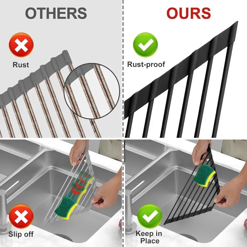 Égouttoir pliable triangulaire en acier inoxydable pour évier de cuisine, support de rangement pour bols et baguettes 4