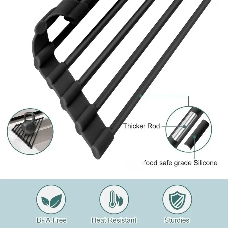 Égouttoir pliable triangulaire en acier inoxydable pour évier de cuisine, support de rangement pour bols et baguettes 5