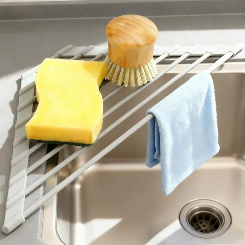 Égouttoir pliable triangulaire en acier inoxydable pour évier de cuisine, support de rangement pour bols et baguettes 12