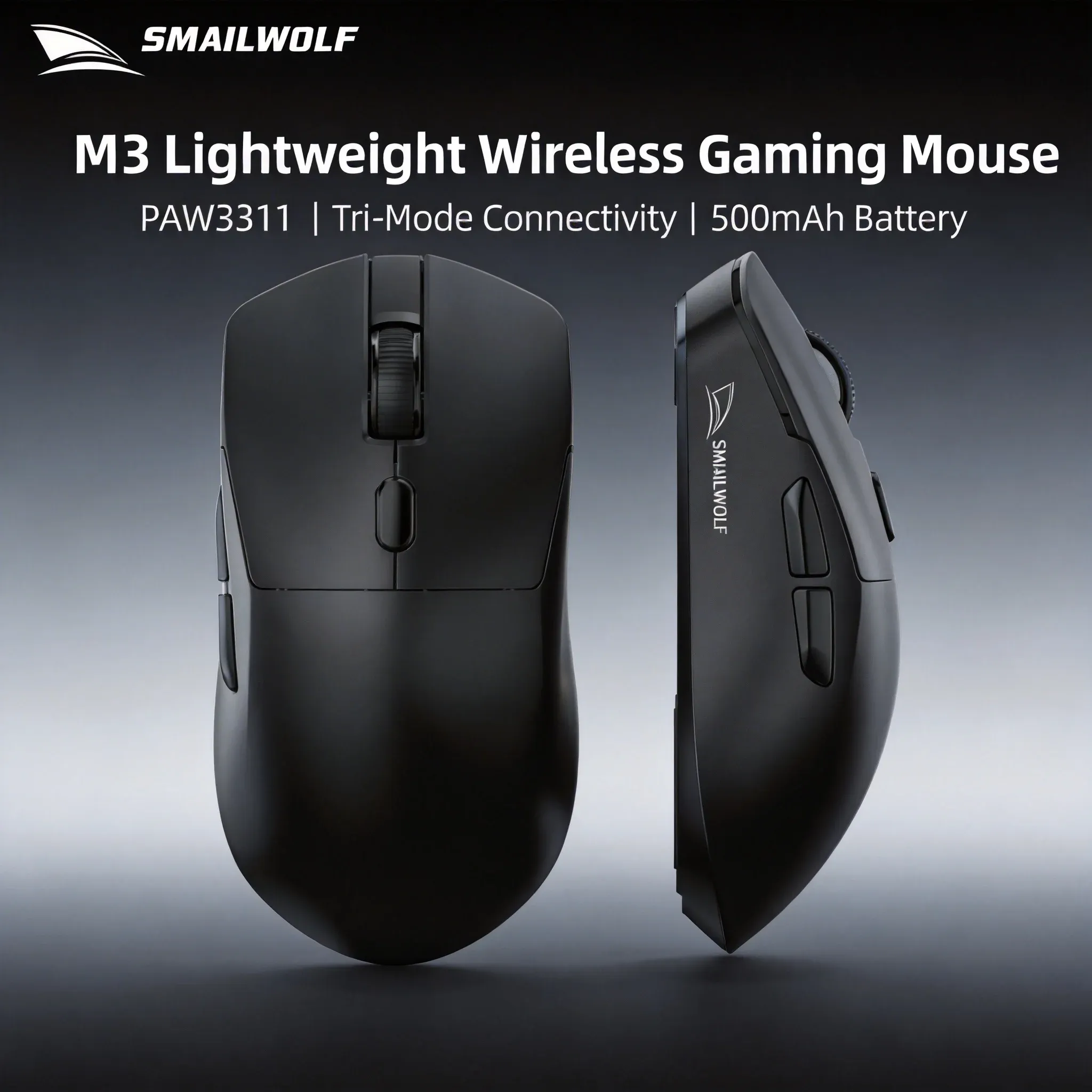 SMAILWOLF M3 PRO Souris sans fil Bluetooth tri-mode pour e-sport, compatible ordinateur portable et de bureau, capteur PAW3311, légère, idéale pour les jeux FPS - Image 1