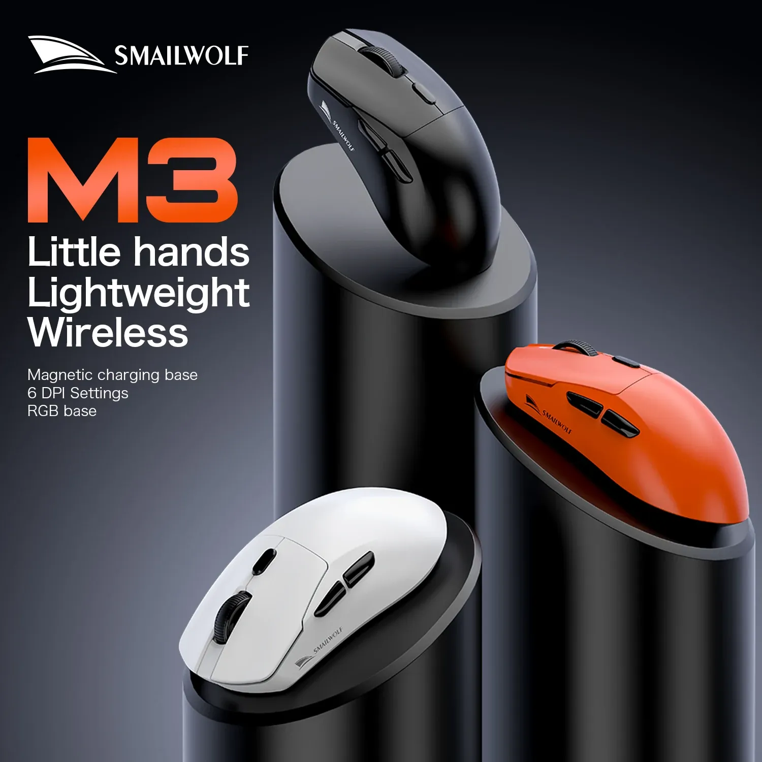 SMAILWOLF M3 PRO Souris sans fil Bluetooth tri-mode pour e-sport, compatible ordinateur portable et de bureau, capteur PAW3311, légère, idéale pour les jeux FPS 3