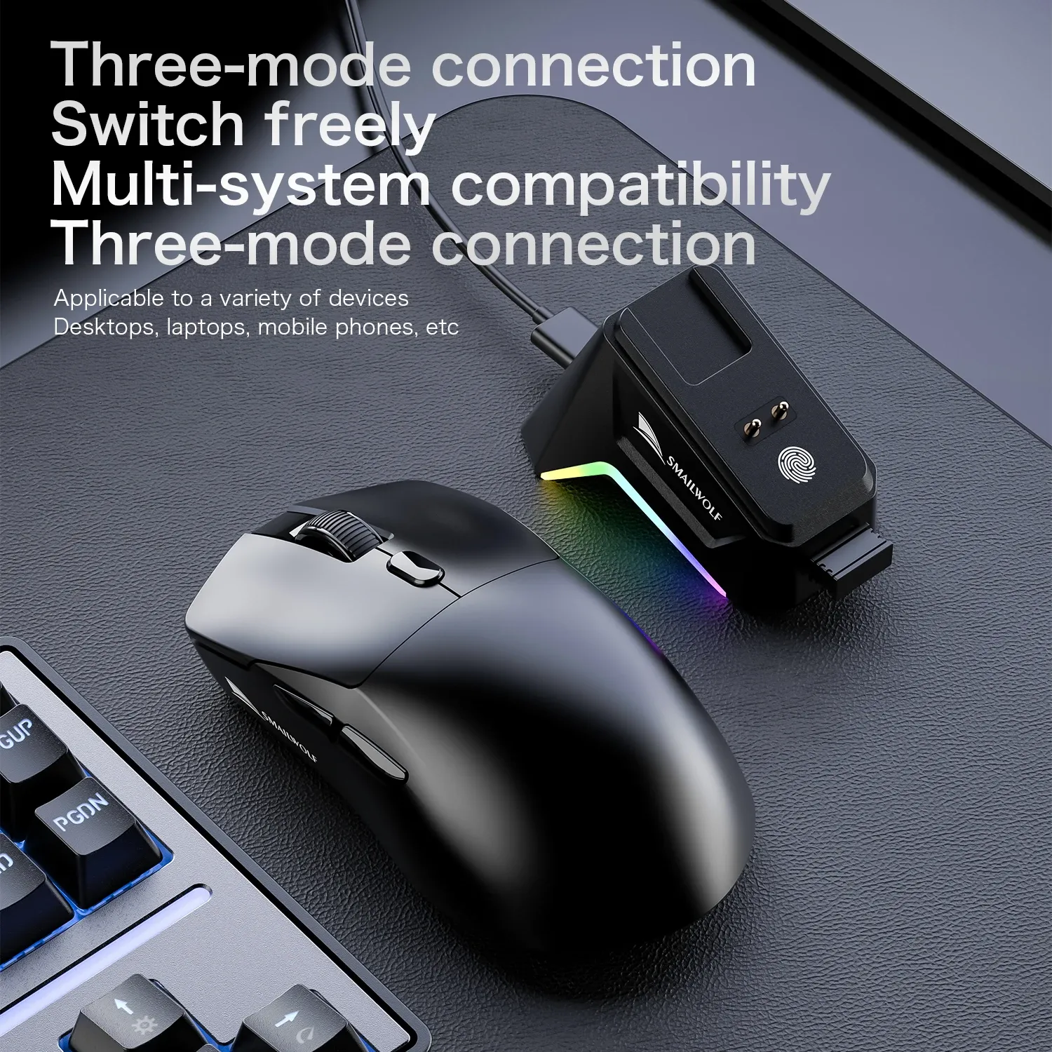 SMAILWOLF M3 PRO Souris sans fil Bluetooth tri-mode pour e-sport, compatible ordinateur portable et de bureau, capteur PAW3311, légère, idéale pour les jeux FPS 4