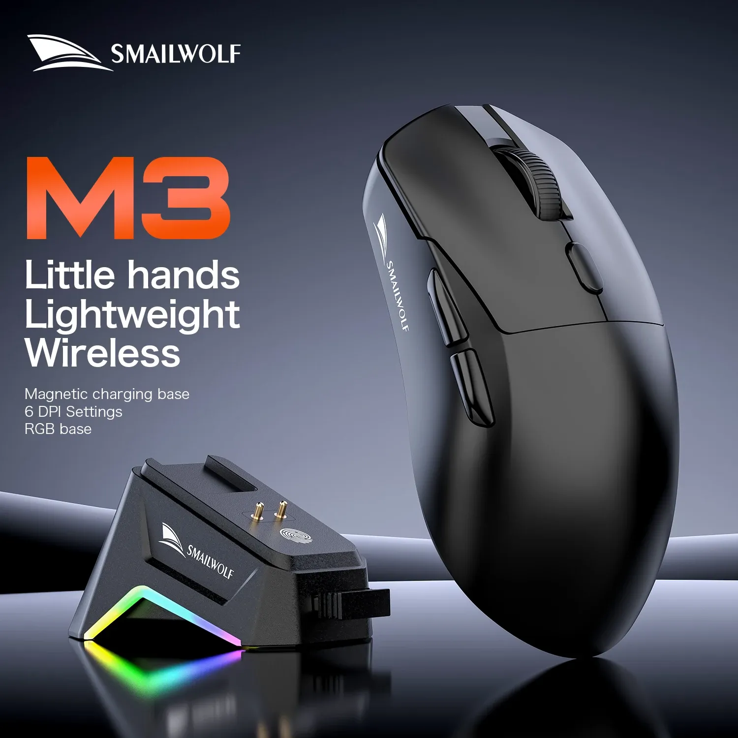 SMAILWOLF M3 PRO Souris sans fil Bluetooth tri-mode pour e-sport, compatible ordinateur portable et de bureau, capteur PAW3311, légère, idéale pour les jeux FPS 6