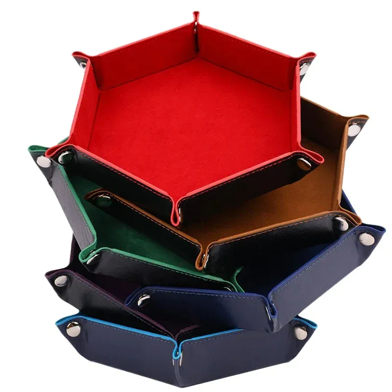 Boîte de rangement de table pliable en flanelle, 1 pièce, plateau de rangement hexagonal, plateau de dés de jeu, plateau de rangement pour bijoux - Image 1