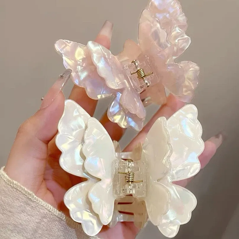 AWAYTR - Pince à cheveux papillon pour femme et fille, accessoire en acétate en forme de crabe, de requin et de princesse, sans nickel 3