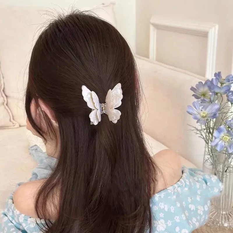 AWAYTR - Pince à cheveux papillon pour femme et fille, accessoire en acétate en forme de crabe, de requin et de princesse, sans nickel 2