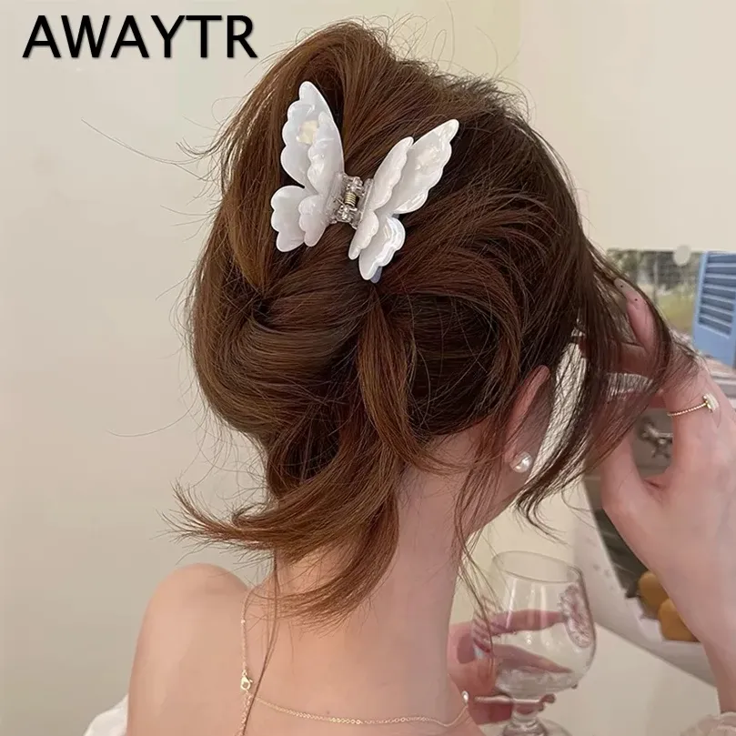 AWAYTR - Pince à cheveux papillon pour femme et fille, accessoire en acétate en forme de crabe, de requin et de princesse, sans nickel - Image 1