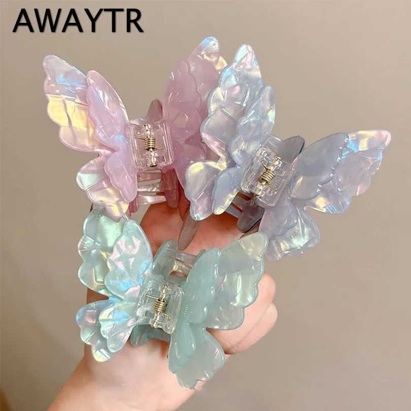 AWAYTR - Pince à cheveux papillon pour femme et fille, accessoire en acétate en forme de crabe, de requin et de princesse, sans nickel 4