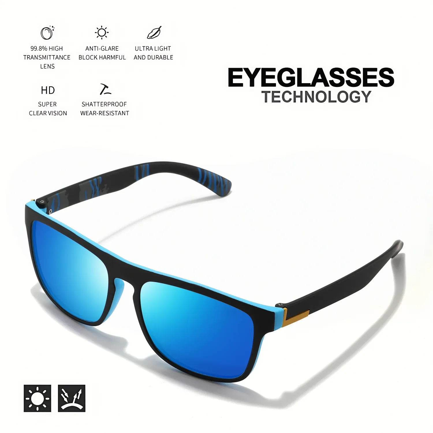 Lunettes de soleil de sport polarisées carrées pour hommes, monture légère en PC, protection UV400, pour la conduite, la pêche et le cyclisme, lot de 1 à 4 pièces 4