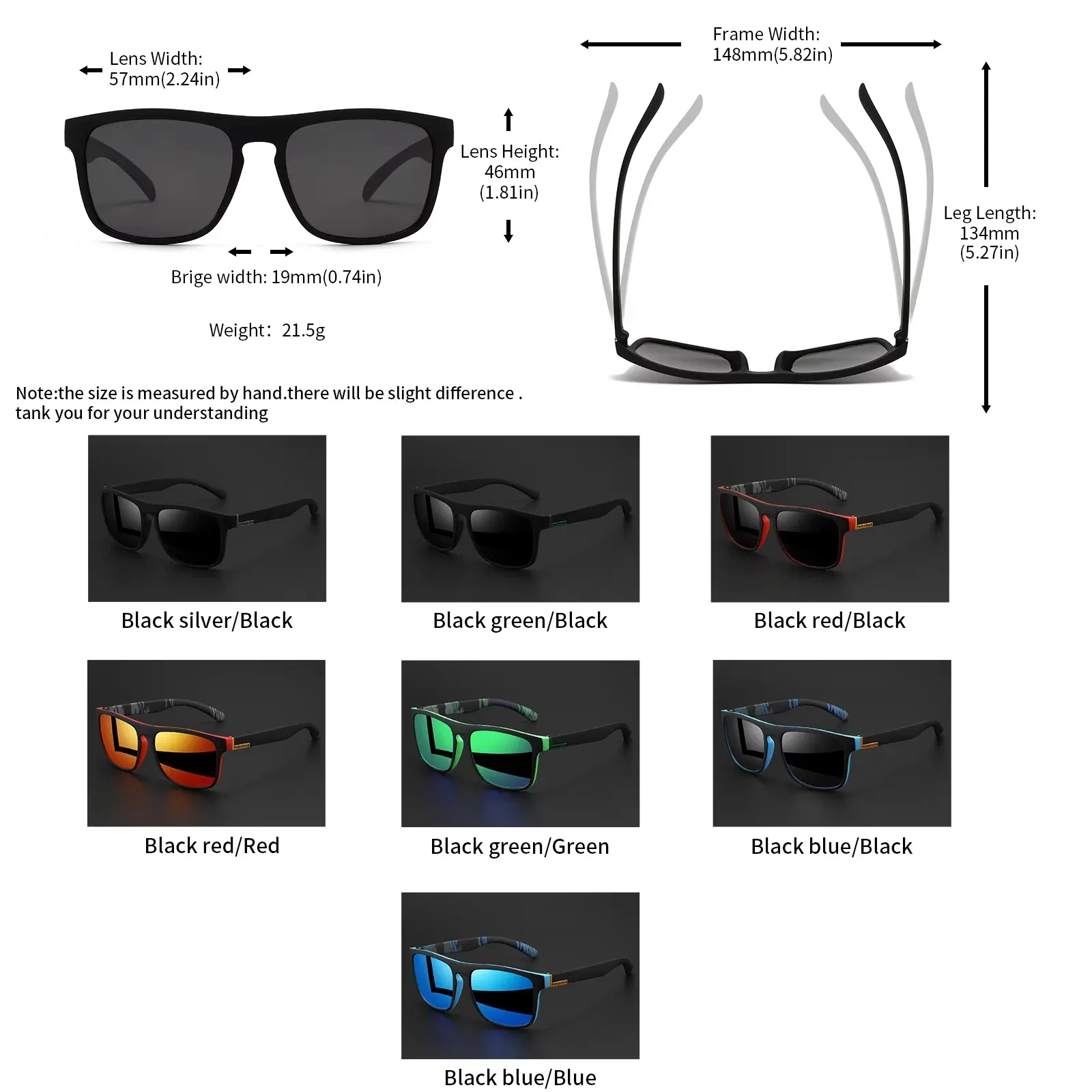 Lunettes de soleil polarisées carrées pour hommes, vue de face