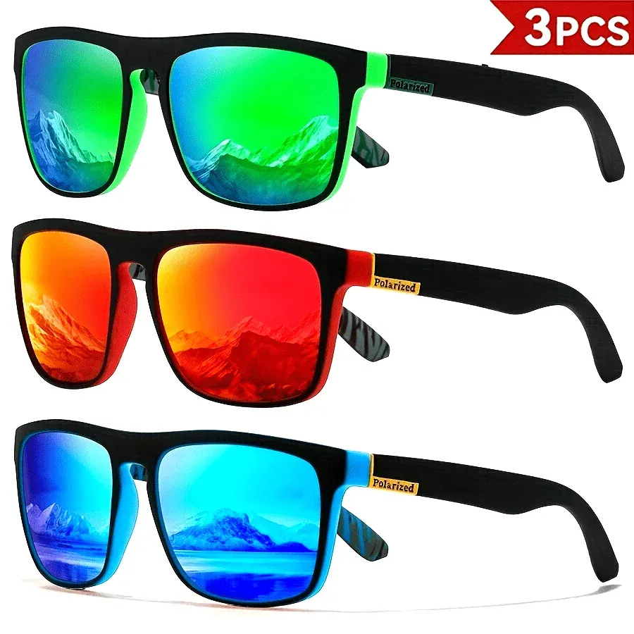 Lunettes de soleil de sport polarisées carrées pour hommes, monture légère en PC, protection UV400, pour la conduite, la pêche et le cyclisme, lot de 1 à 4 pièces 21