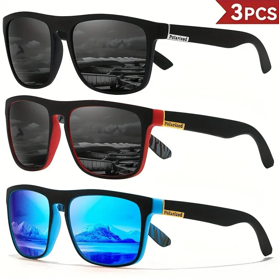 Lunettes de soleil de sport polarisées carrées pour hommes, monture légère en PC, protection UV400, pour la conduite, la pêche et le cyclisme, lot de 1 à 4 pièces 20