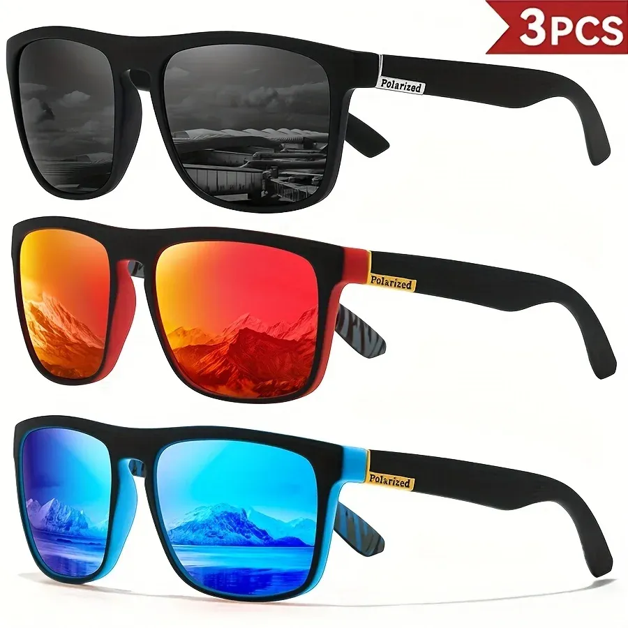 Lunettes de soleil de sport polarisées carrées pour hommes, monture légère en PC, protection UV400, pour la conduite, la pêche et le cyclisme, lot de 1 à 4 pièces 19