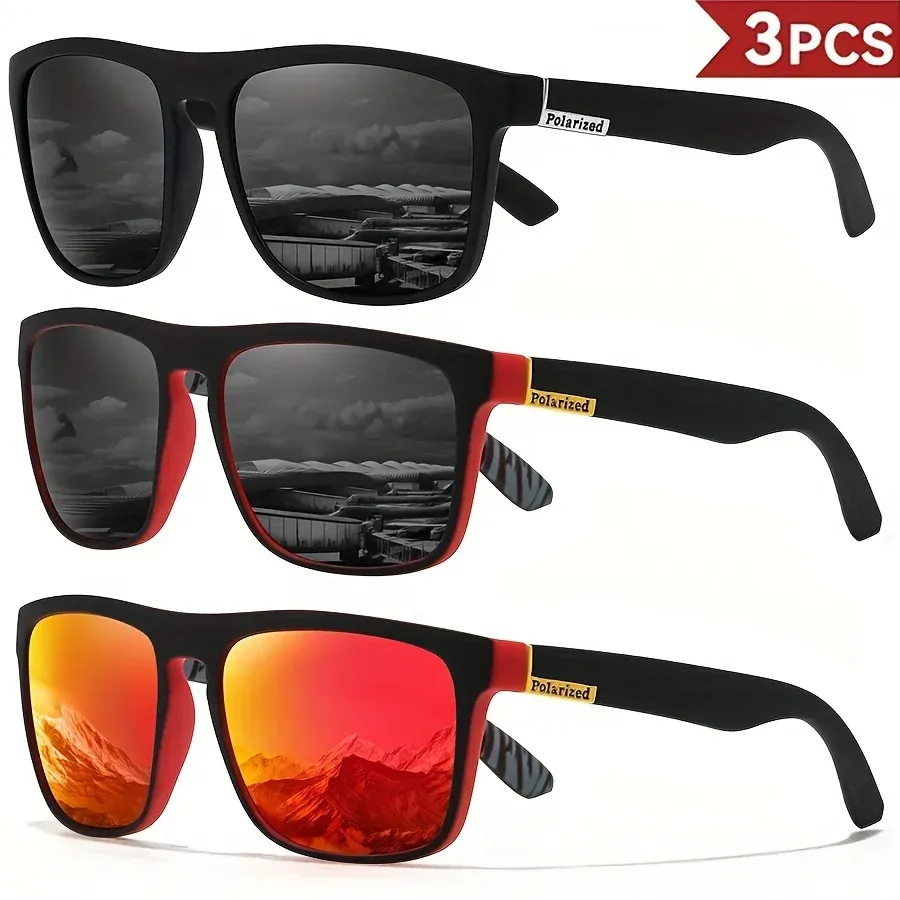 Lunettes de soleil de sport polarisées carrées pour hommes, monture légère en PC, protection UV400, pour la conduite, la pêche et le cyclisme, lot de 1 à 4 pièces 18