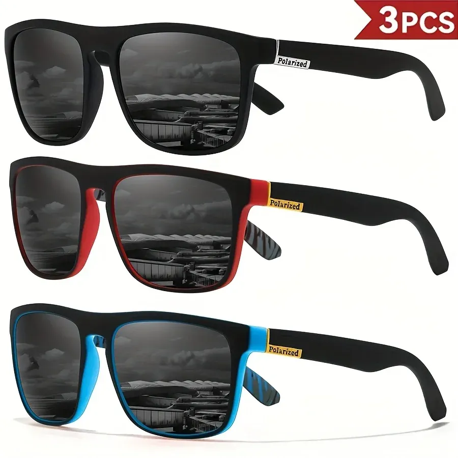 Lunettes de soleil de sport polarisées carrées pour hommes, monture légère en PC, protection UV400, pour la conduite, la pêche et le cyclisme, lot de 1 à 4 pièces 17