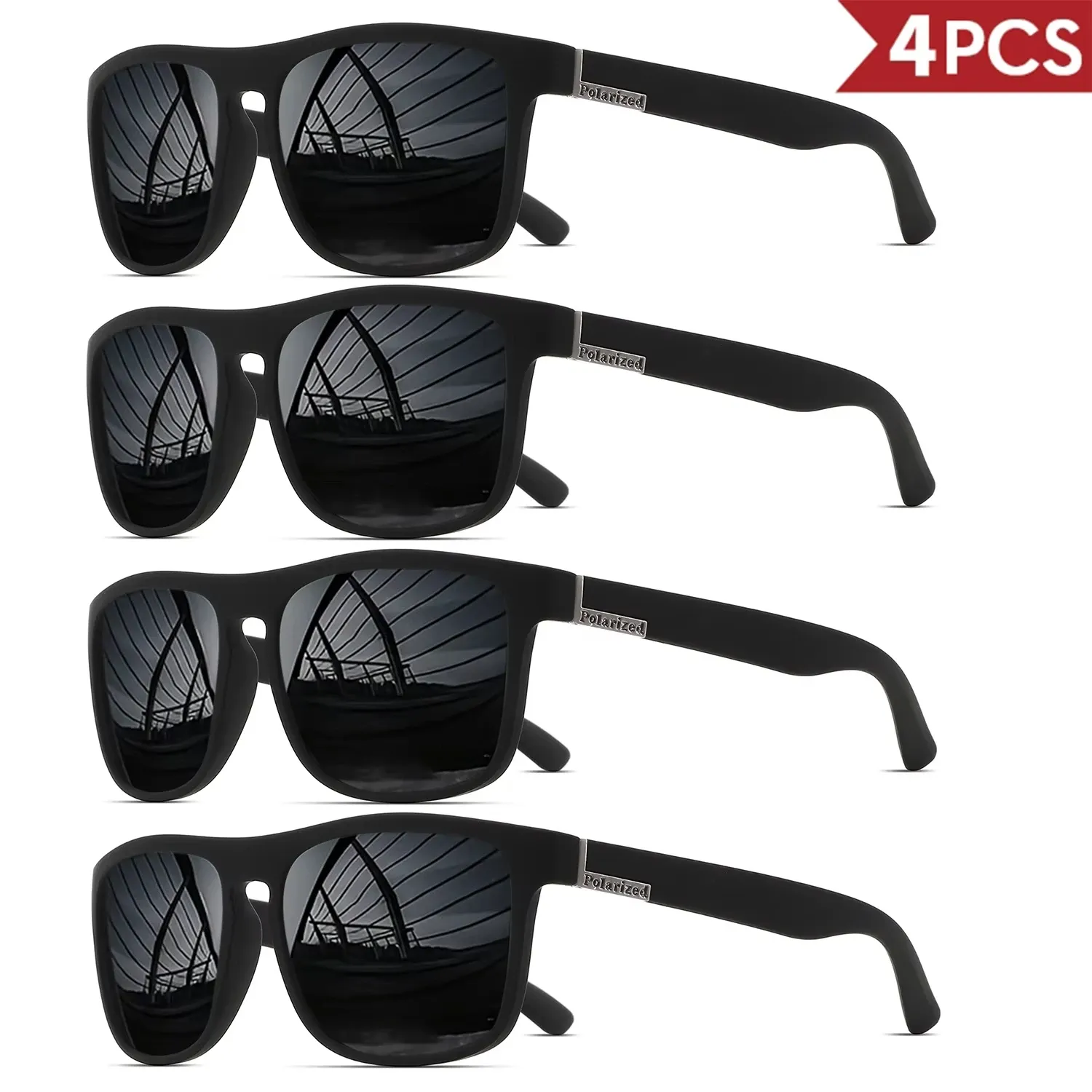 Lunettes de soleil de sport polarisées carrées pour hommes, monture légère en PC, protection UV400, pour la conduite, la pêche et le cyclisme, lot de 1 à 4 pièces 16