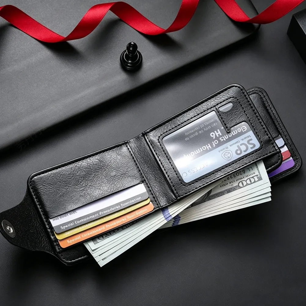 Portefeuille homme en cuir à motif billet de 100 dollars américains avec fermoir, porte-cartes et poche zippée 6