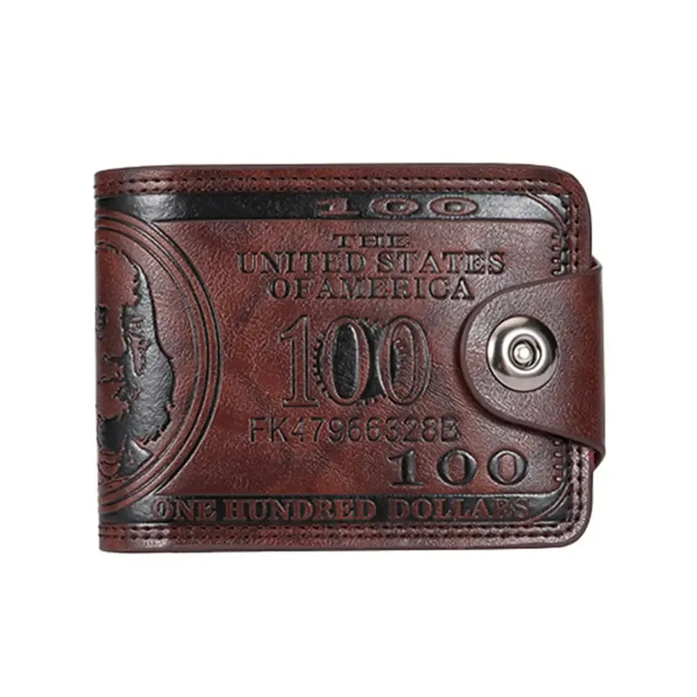 Portefeuille homme en cuir à motif billet de 100 dollars américains avec fermoir, porte-cartes et poche zippée 9