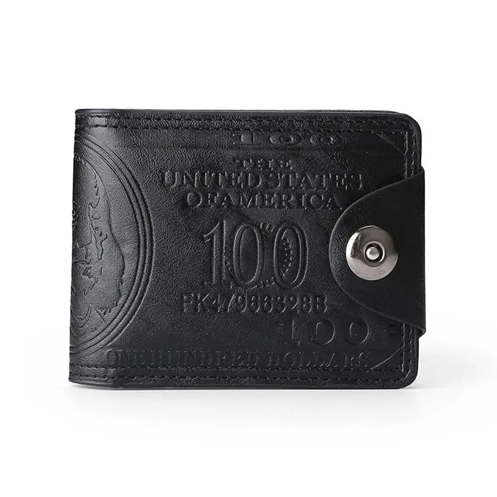 Portefeuille homme en cuir à motif billet de 100 dollars américains avec fermoir, porte-cartes et poche zippée 8