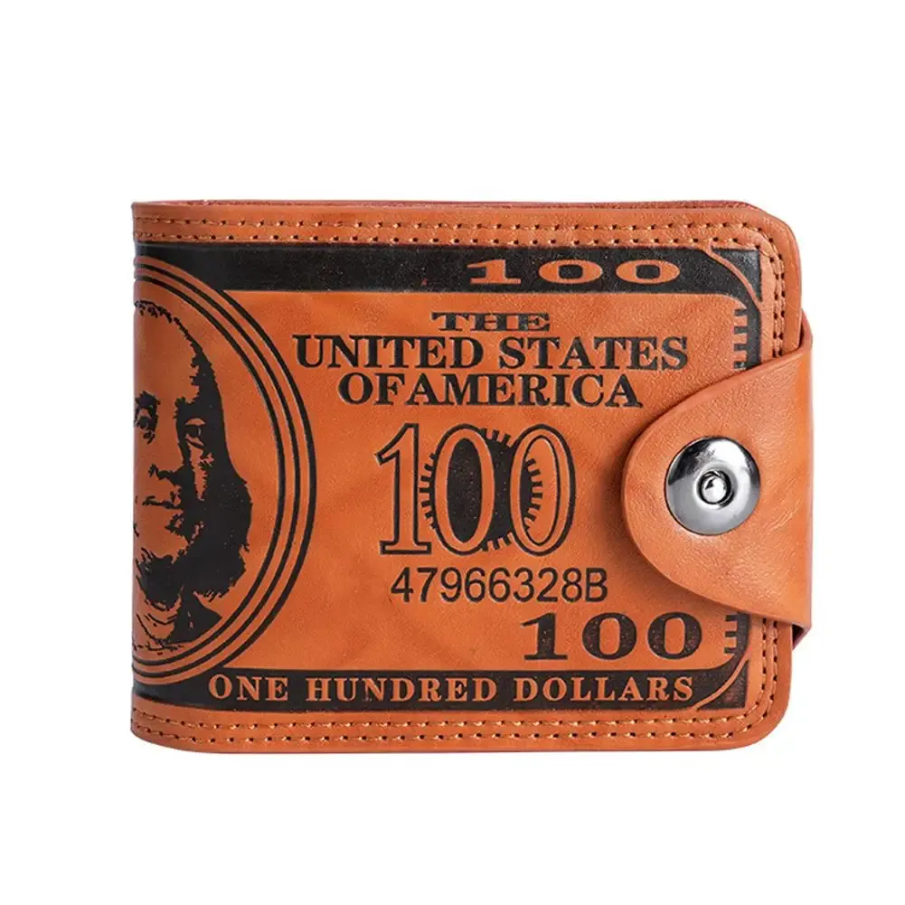 Portefeuille homme en cuir à motif billet de 100 dollars américains avec fermoir, porte-cartes et poche zippée 7