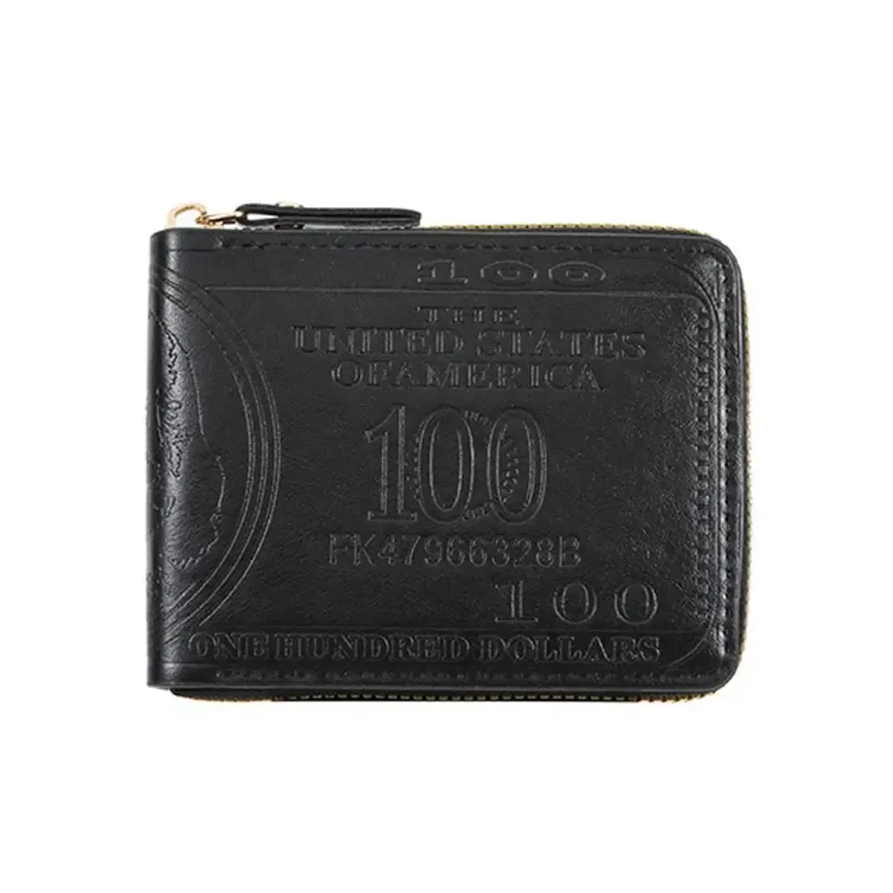 Portefeuille homme en cuir à motif billet de 100 dollars américains avec fermoir, porte-cartes et poche zippée 10