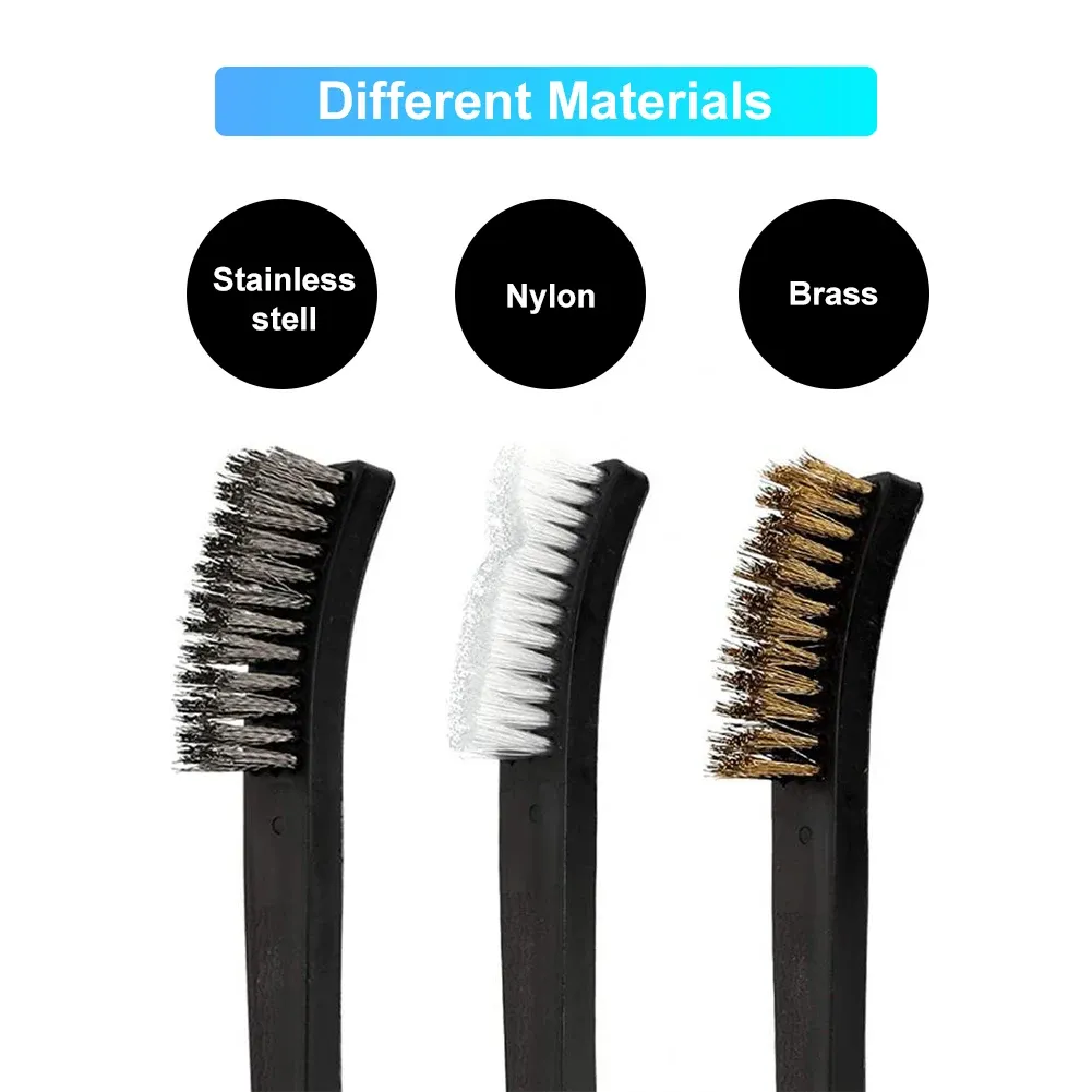 Ensemble de 3 brosses métalliques double tête en acier, laiton et nylon pour le nettoyage et le polissage 2
