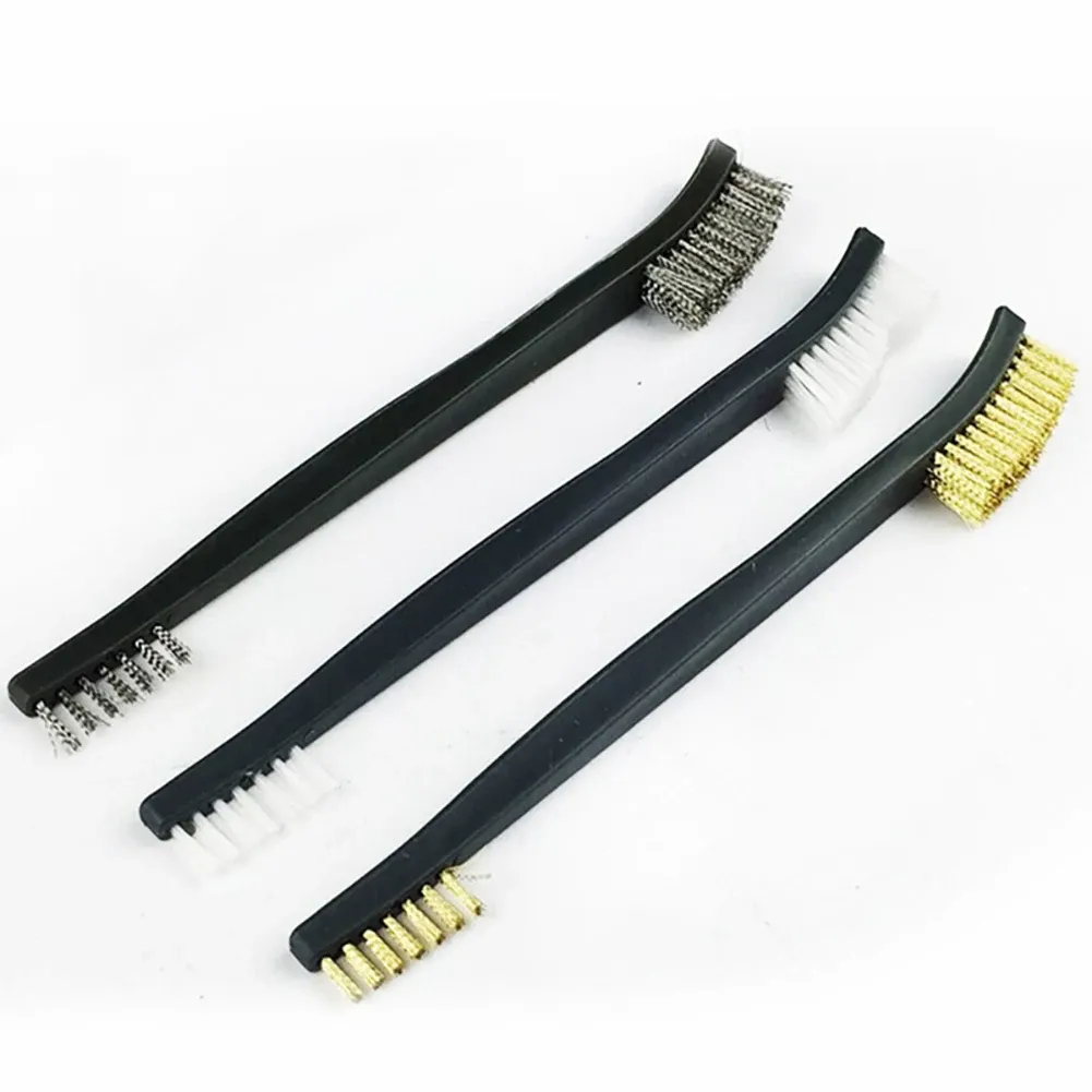 Ensemble de 3 brosses métalliques double tête en acier, laiton et nylon pour le nettoyage et le polissage 3