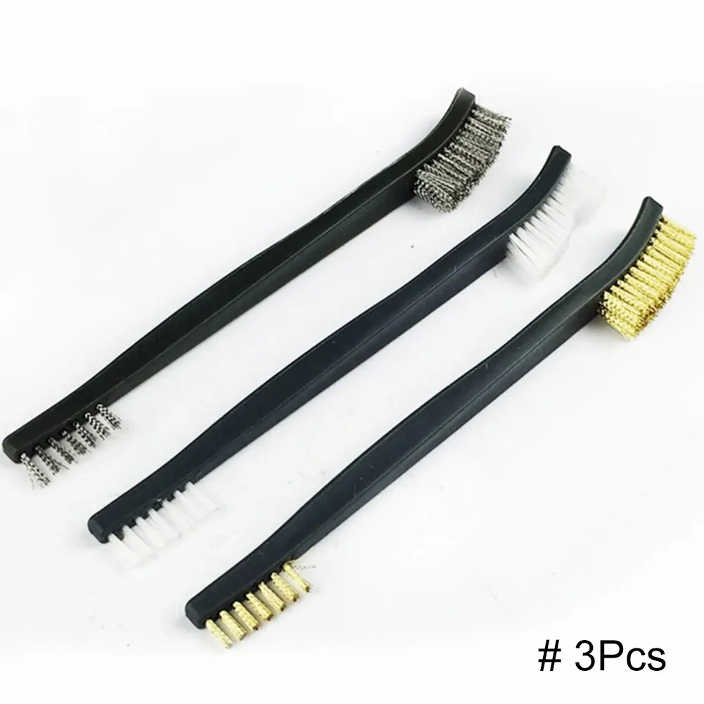 Ensemble de 3 brosses métalliques double tête en acier, laiton et nylon pour le nettoyage et le polissage 6