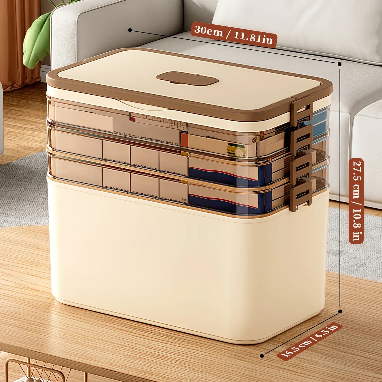 Organisateur de rangement empilable à 3, 4 ou 5 niveaux pour la maison et le bureau, avec couvercles, transparent, idéal pour documents, stylos, crayons et fournitures de couture 8