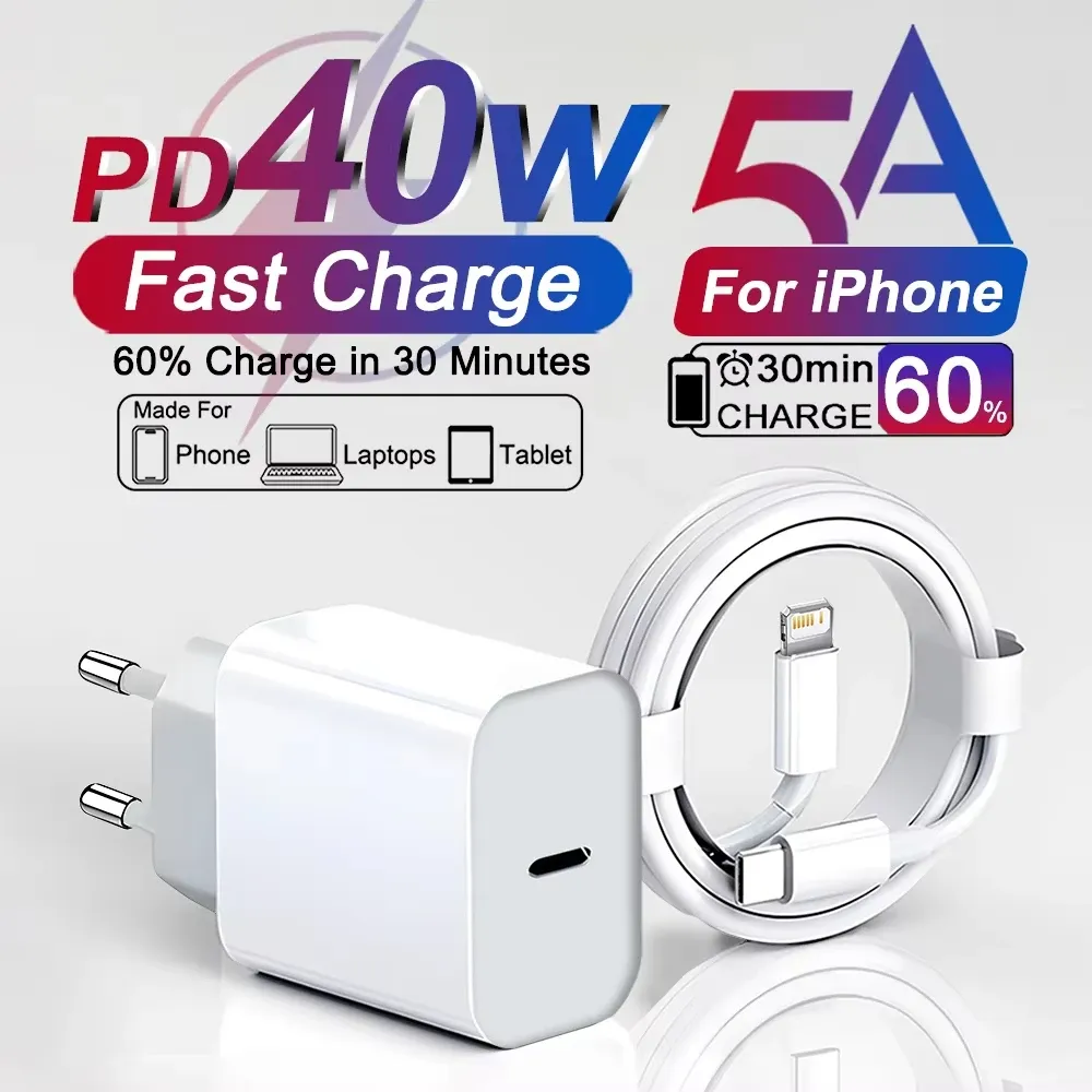 Chargeur rapide USB-C 40 W Power Delivery avec câble, compatible iPhone 17 Pro Max, Air, 16, 15, 14, 13, 12, 11, XS Max et XR - Image 1