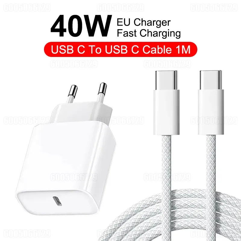 Chargeur rapide USB-C 40 W Power Delivery avec câble, compatible iPhone 17 Pro Max, Air, 16, 15, 14, 13, 12, 11, XS Max et XR 7