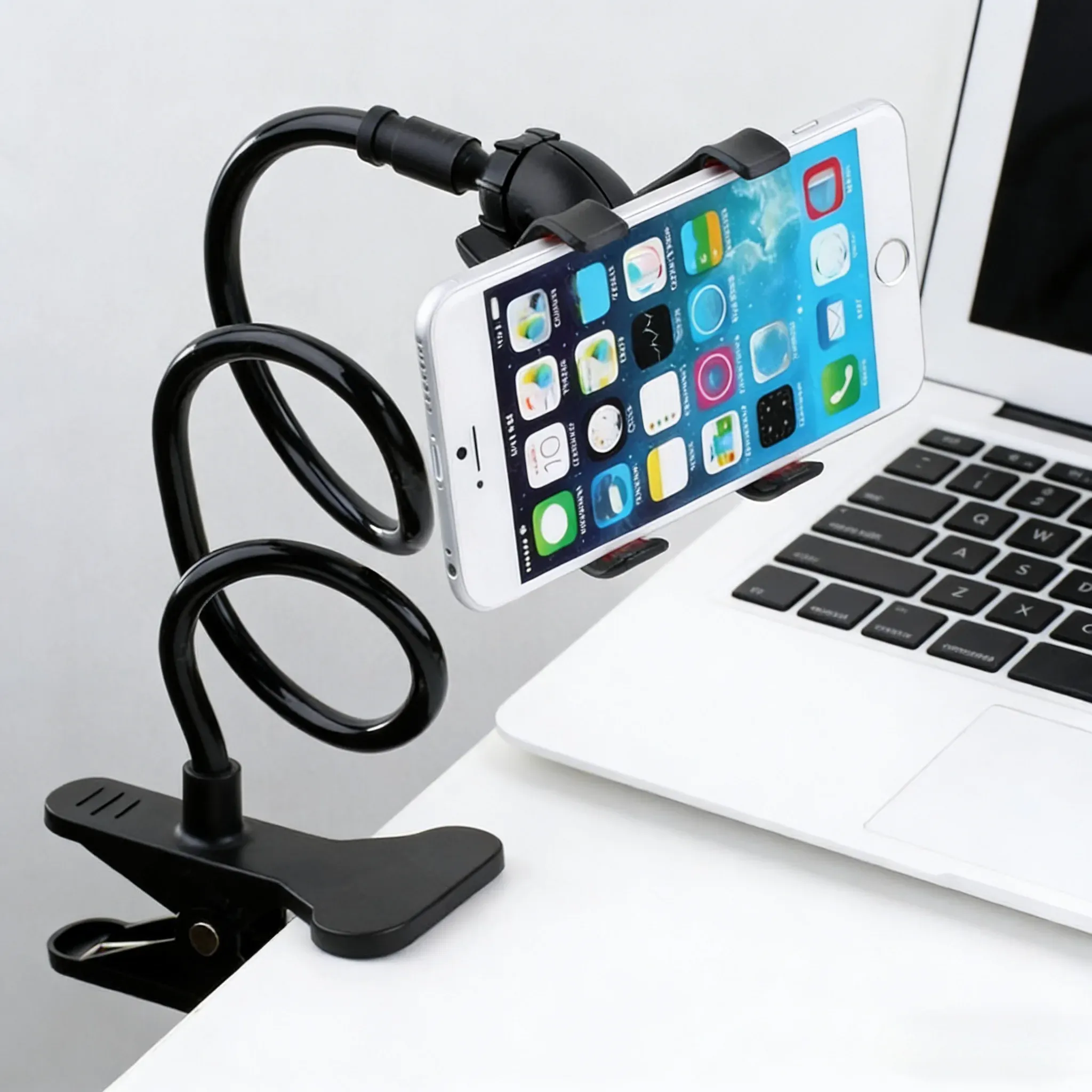 Support de téléphone réglable à bras long avec pince flexible universelle à 360°, compatible avec tous les smartphones