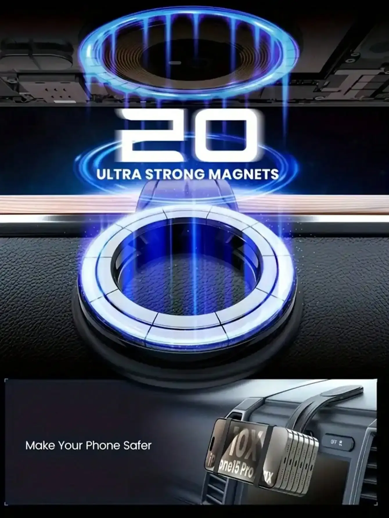 Support magnétique flexible pour téléphone de voiture – Bras réglable en alliage d'aluminium, rotation à 360°, conception modelable pour angles de visualisation personnalisés 3