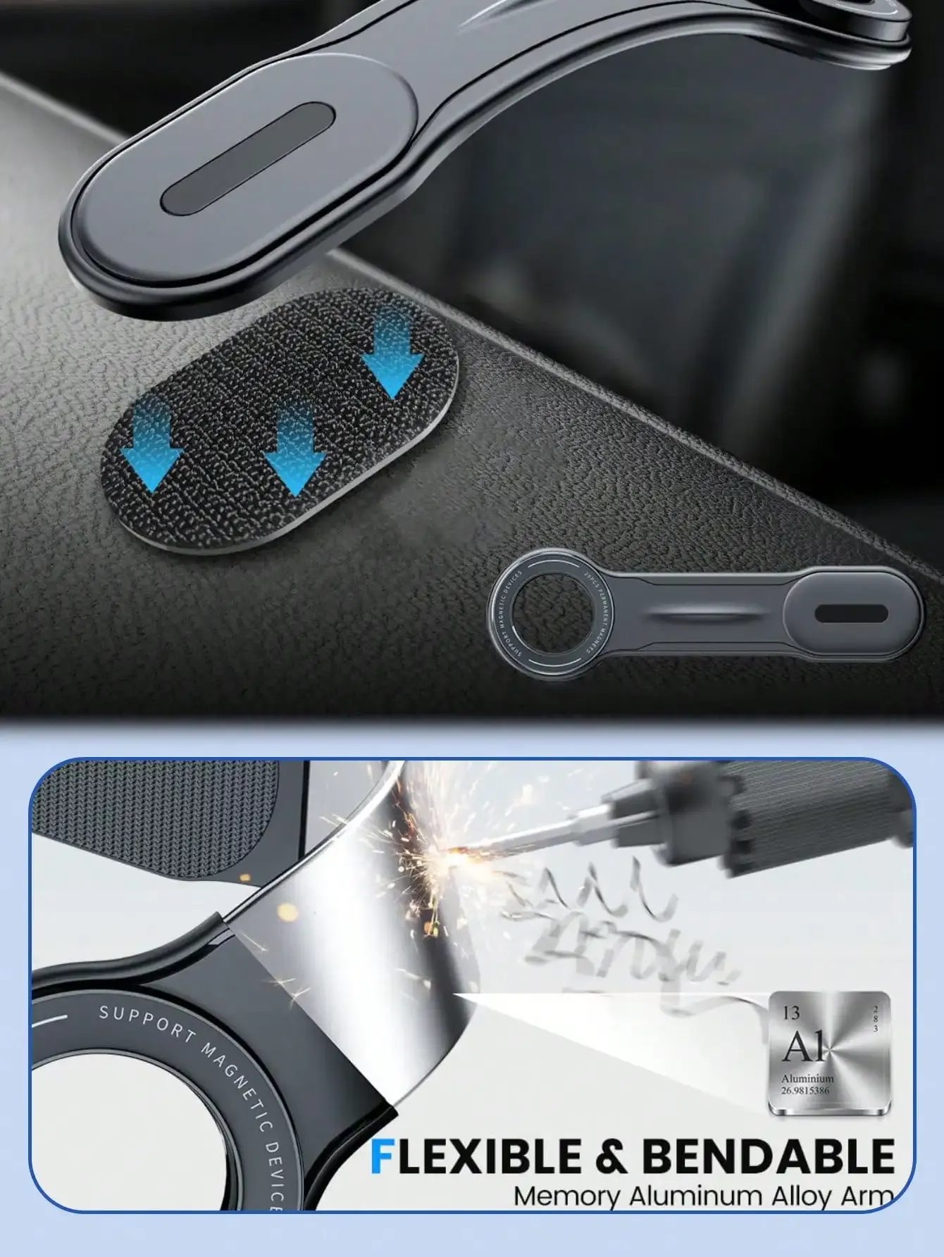Support magnétique flexible pour téléphone de voiture – Bras réglable en alliage d'aluminium, rotation à 360°, conception modelable pour angles de visualisation personnalisés 5