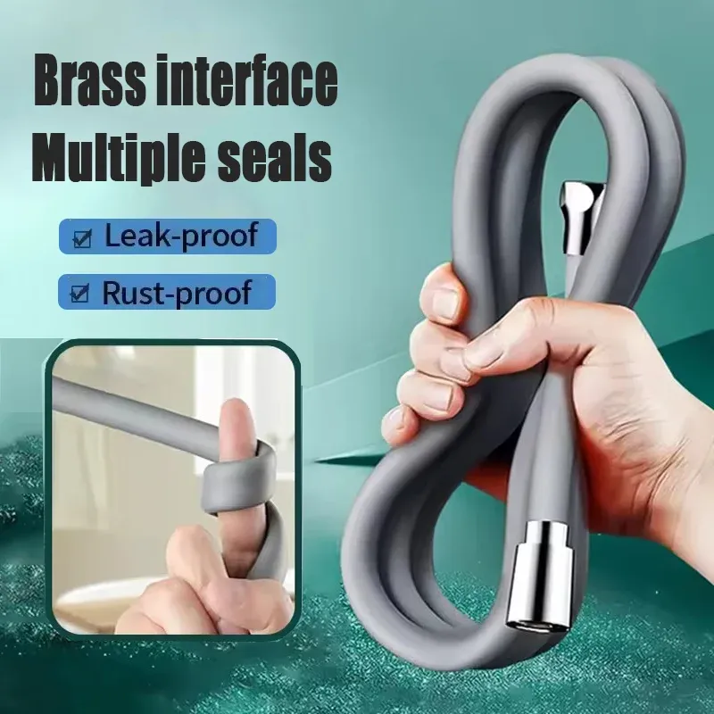 Flexible de douche en silicone universel, pliable et anti-emmêlement, 1,5 m / 2 m, pour salle de bains - Image 1