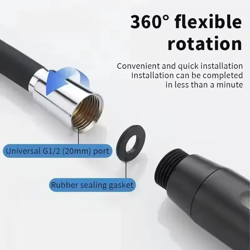 Flexible de douche en silicone universel, pliable et anti-emmêlement, 1,5 m / 2 m, pour salle de bains 6