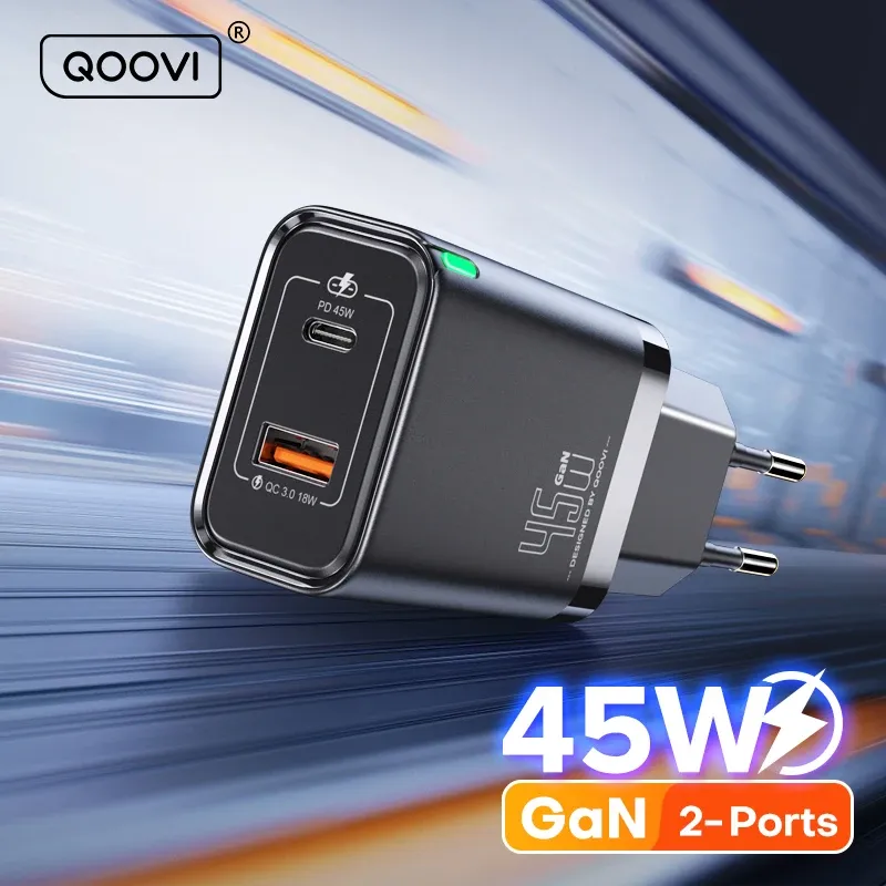 Chargeur mural USB-C GaN 45 W PD QC 3.0, charge rapide pour iPhone, Samsung S23 et S21, ordinateur portable et tablette, marque Qwing - Image 1