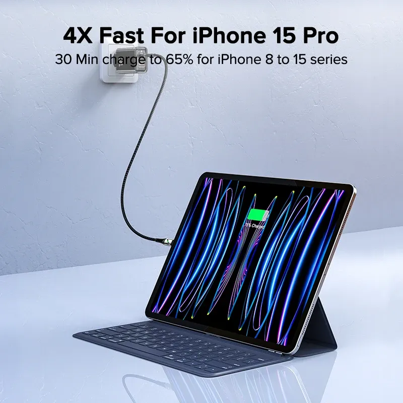 Chargeur mural USB-C GaN 45 W PD QC 3.0, charge rapide pour iPhone, Samsung S23 et S21, ordinateur portable et tablette, marque Qwing 3