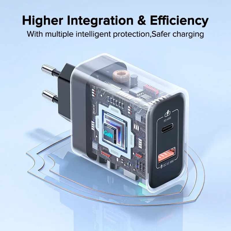 Chargeur mural USB-C GaN 45 W PD QC 3.0, charge rapide pour iPhone, Samsung S23 et S21, ordinateur portable et tablette, marque Qwing 5