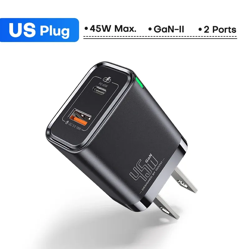 Chargeur mural USB-C GaN 45 W PD QC 3.0, charge rapide pour iPhone, Samsung S23 et S21, ordinateur portable et tablette, marque Qwing 7