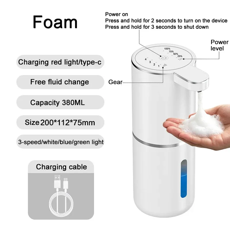 Distributeur automatique de savon sans contact à capteur intelligent, modes mousse et liquide, pour salle de bain et cuisine 15