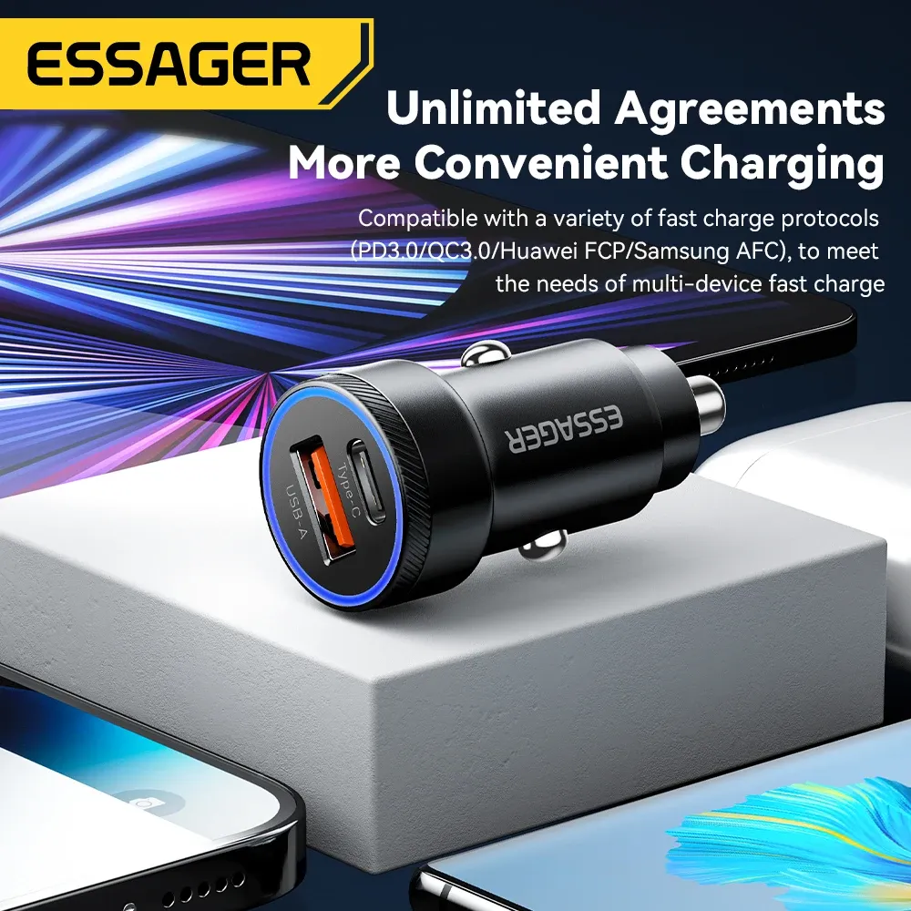 Chargeur de voiture Essager 54W, USB et USB-C, 5 A, charge rapide QC 3.0, PD 3.0, SCP, AFC, compatible iPhone, Huawei, Samsung et Xiaomi 3