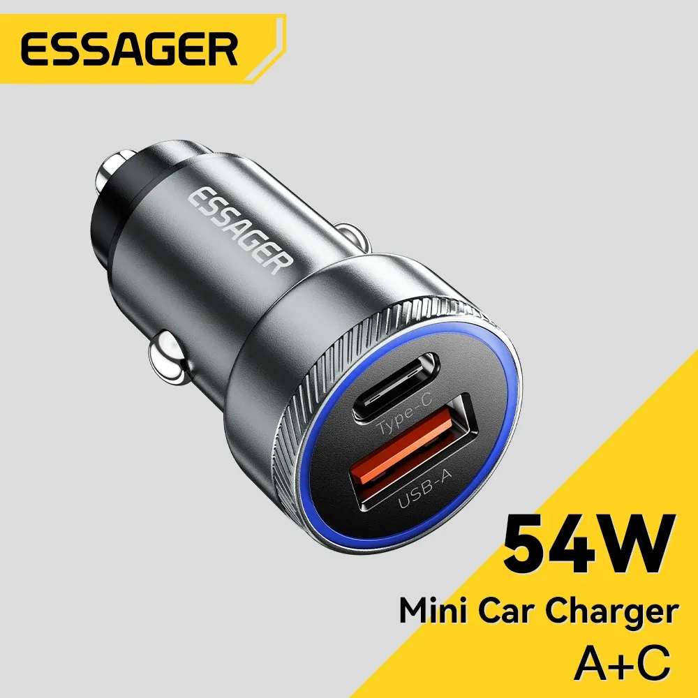 Chargeur de voiture Essager 54W, USB et USB-C, 5 A, charge rapide QC 3.0, PD 3.0, SCP, AFC, compatible iPhone, Huawei, Samsung et Xiaomi