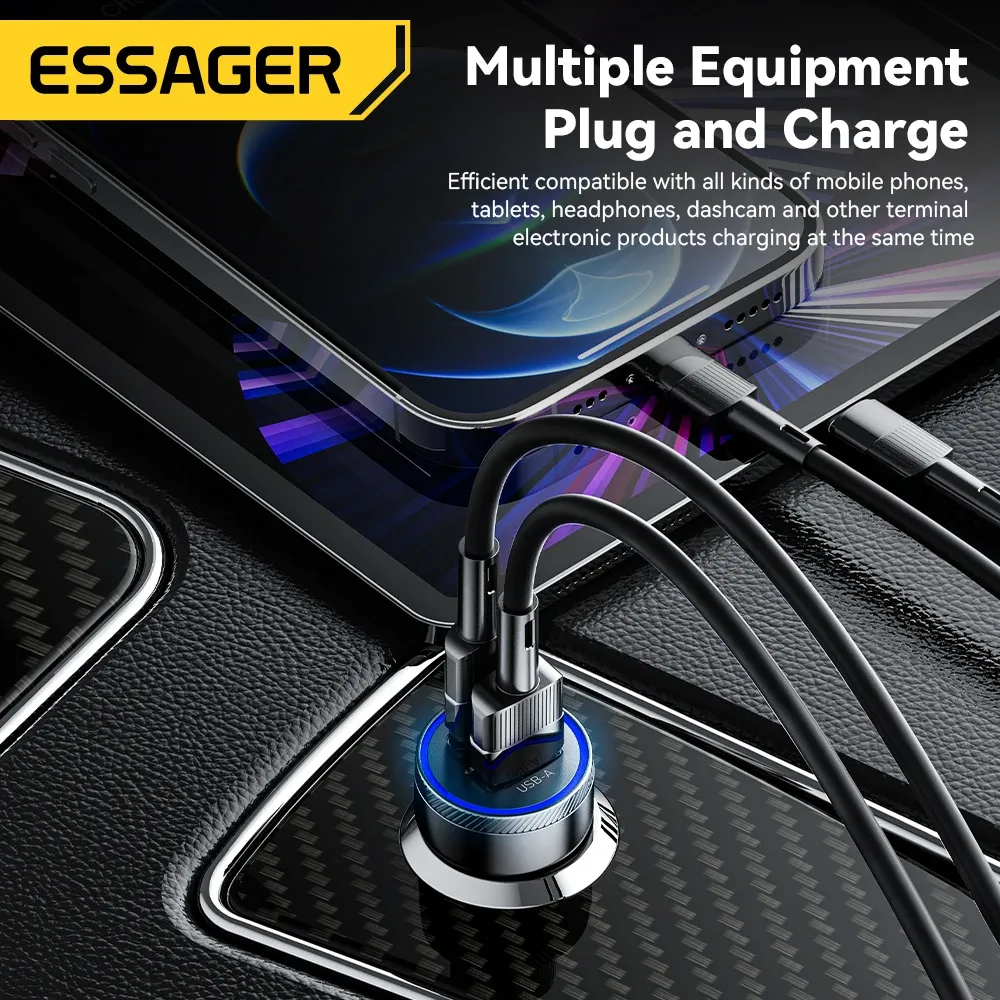 Chargeur de voiture Essager 54W, USB et USB-C, 5 A, charge rapide QC 3.0, PD 3.0, SCP, AFC, compatible iPhone, Huawei, Samsung et Xiaomi 4