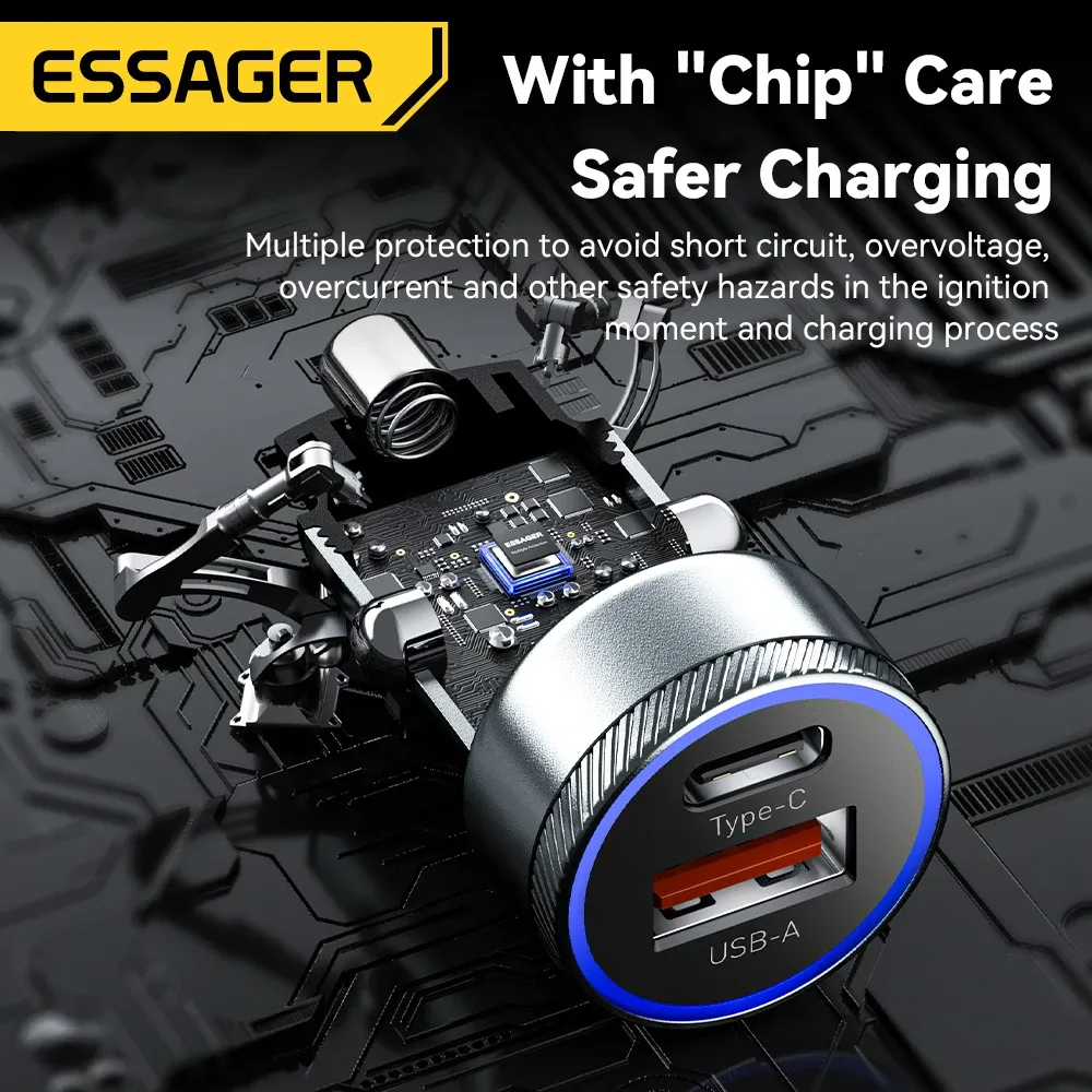 Chargeur de voiture Essager 54W, USB et USB-C, 5 A, charge rapide QC 3.0, PD 3.0, SCP, AFC, compatible iPhone, Huawei, Samsung et Xiaomi 5