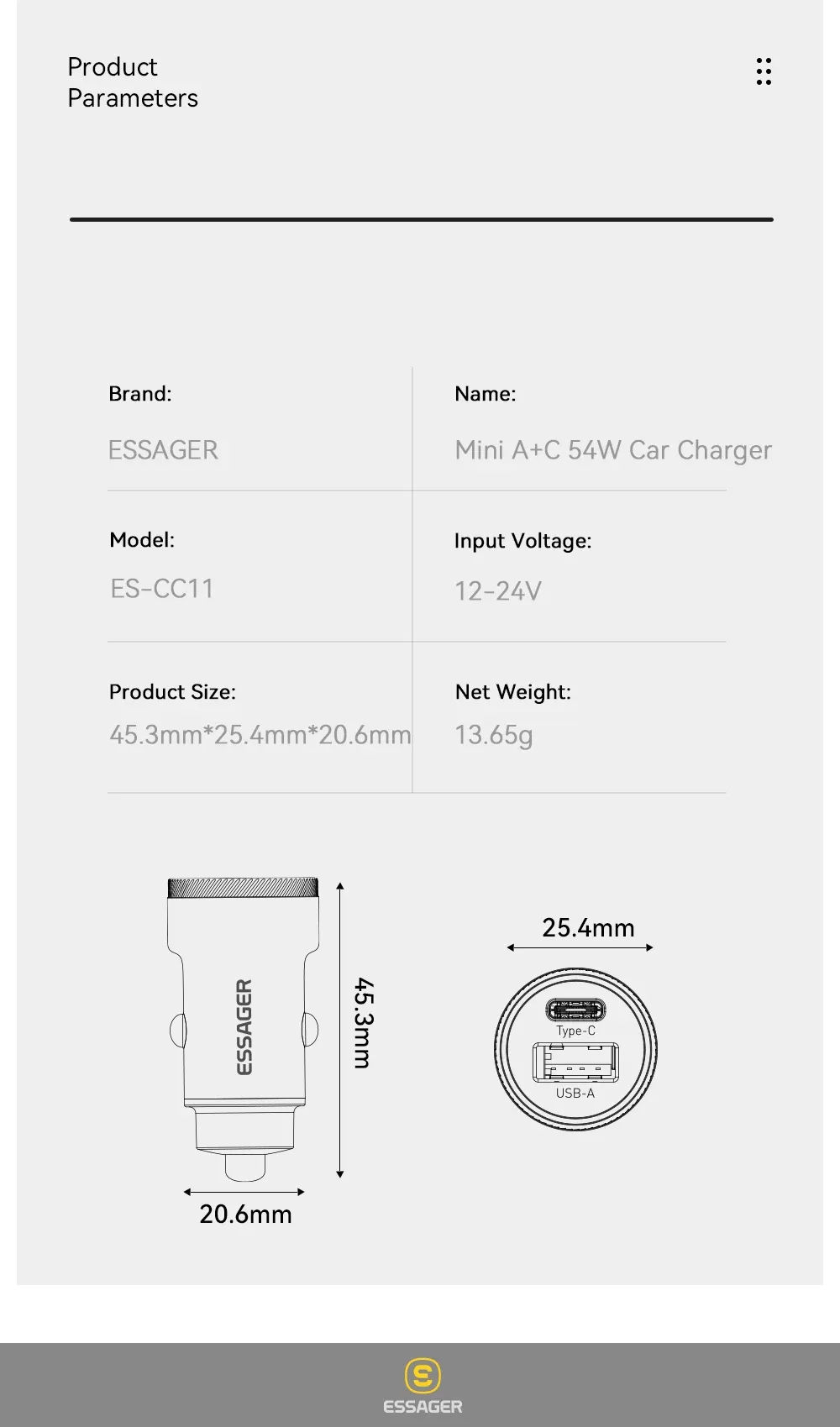 Chargeur de voiture, vue détaillée