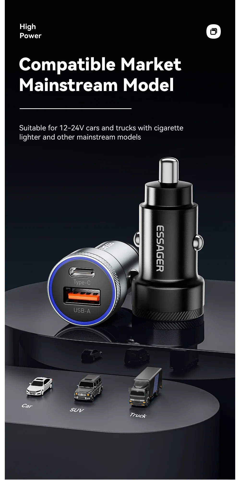 Chargeur de voiture pour trajets nocturnes
