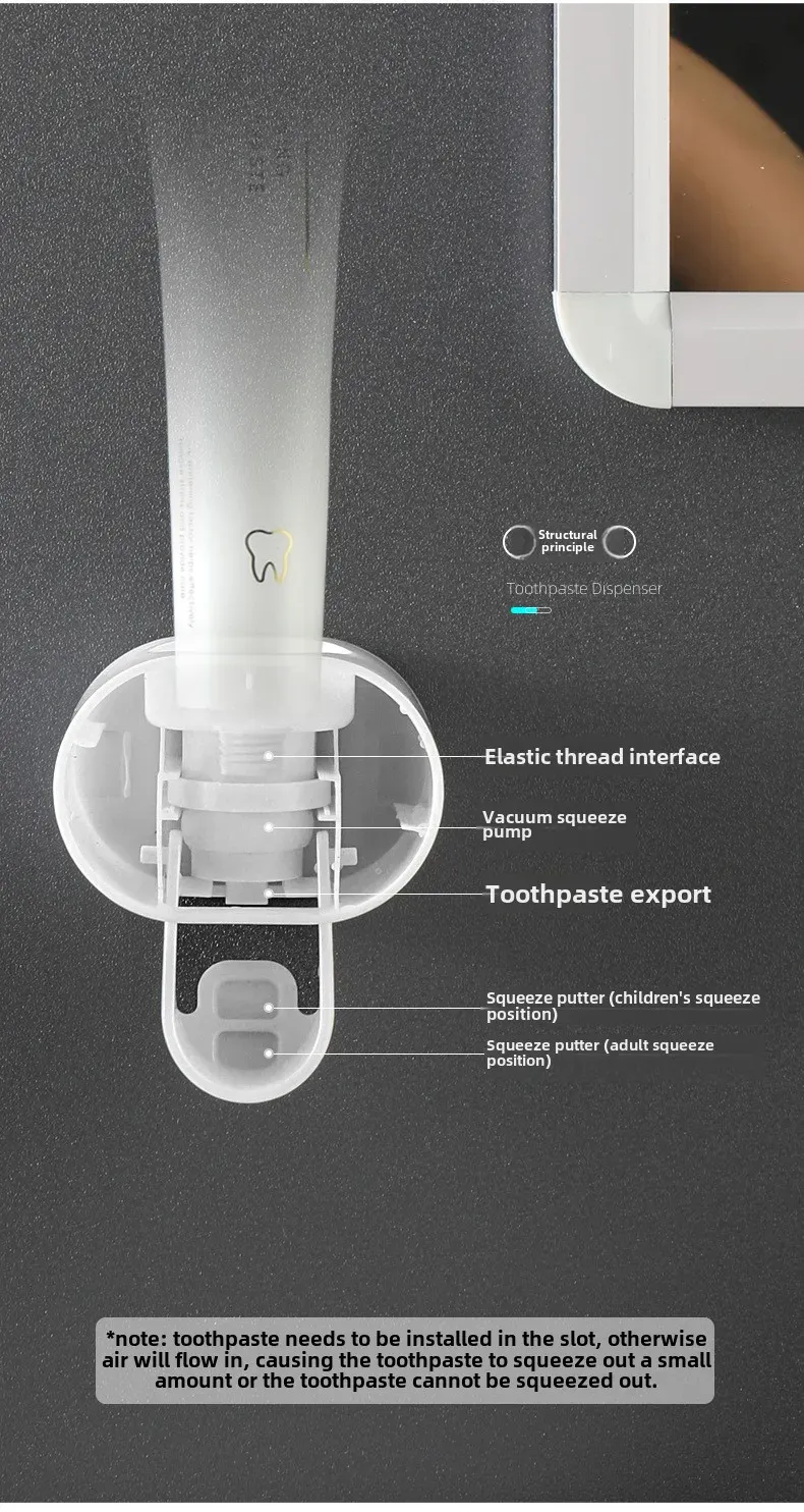 Distributeur automatique de dentifrice anti-poussière mural, vue d'ensemble
